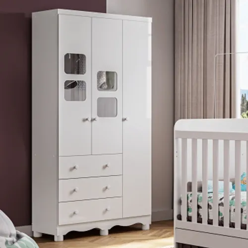 Guarda-Roupa Infantil Uli 3 Portas 3 Gavetas Branco/Branco
